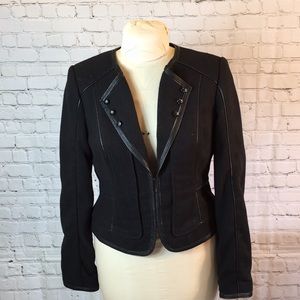 White/Black tailored blazer w “leather “ trim